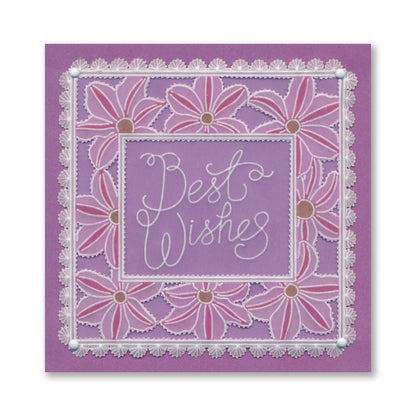Floral Frame & Sentiments  - Best Wishes Clematis A6 Square Groovi Plate