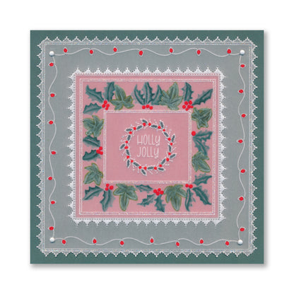 Festive Frame & Sentiments - Joy to the World Holly & Ivy A6 Square Groovi Plate