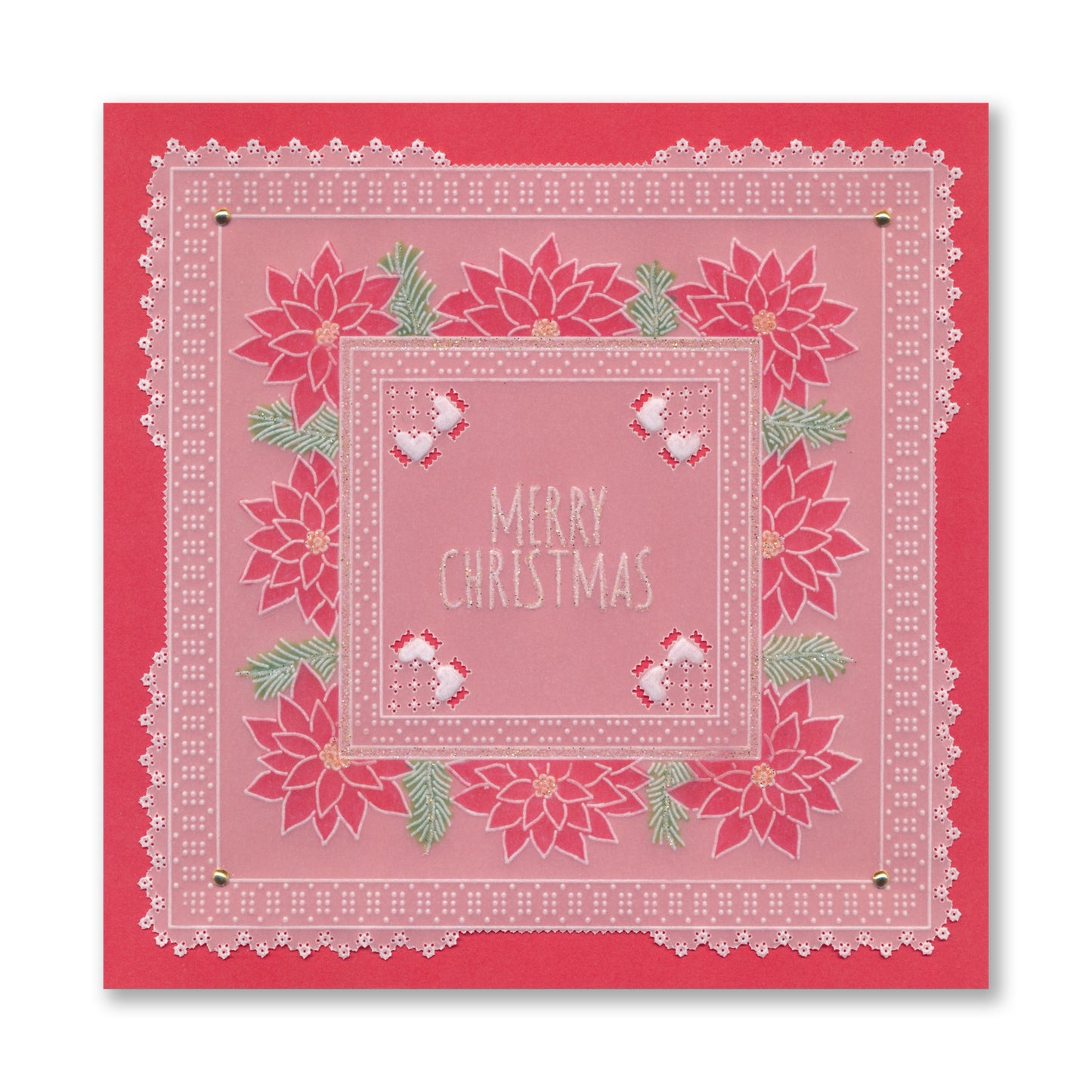 Festive Frame & Sentiments - Merry Christmas Poinsettia A6 Square Groovi Plate
