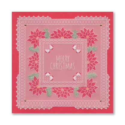 Festive Frame & Sentiments - Merry Christmas Poinsettia A6 Square Groovi Plate