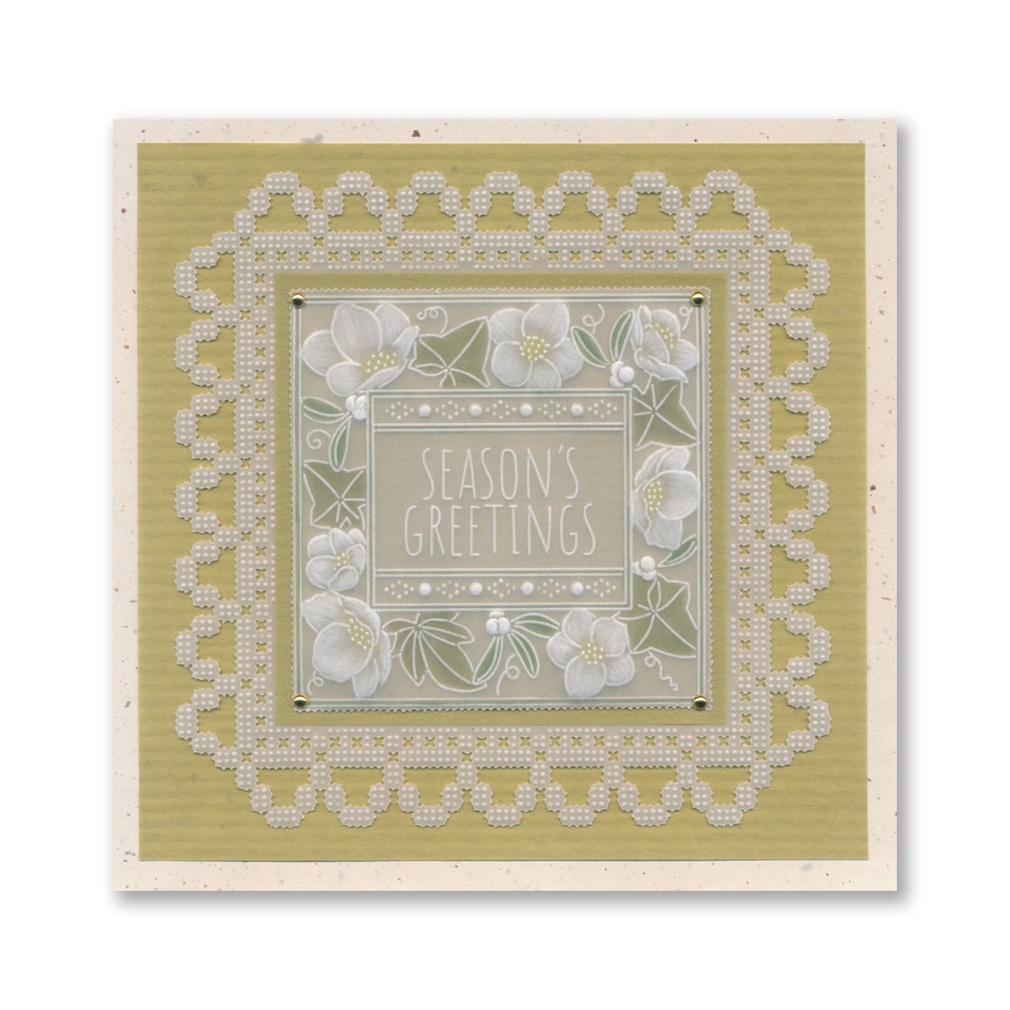 Festive Frame & Sentiments - Season's Greetings Christmas Rose A6 Square Groovi Plate