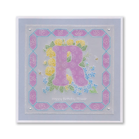 Linda's Floral Alphabet - Letter R A6 Square Groovi Plate