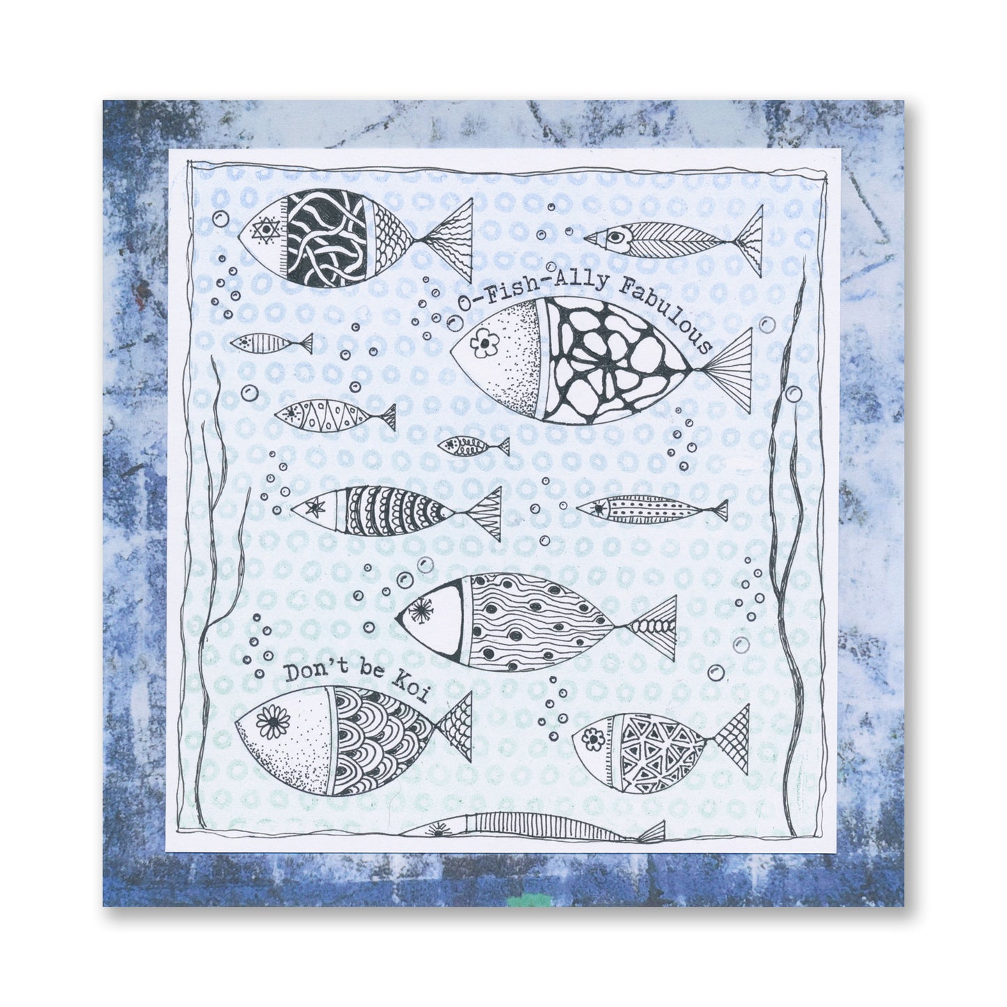 Fish themed handmade card using Clarity Crafts stamps