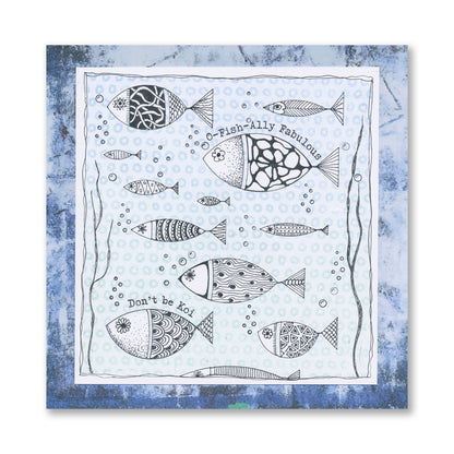 Fish themed handmade card using Clarity Crafts stamps