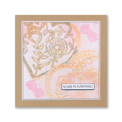 Barbara's Rose & Petunia Floral Hearts 7" x 7" Stencil Duo