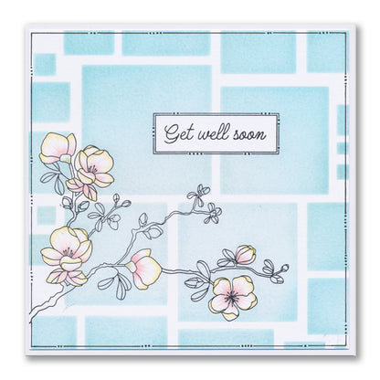 Barbara's SHAC Japonica Floral Panels A5 Square Stamp & Mask Set