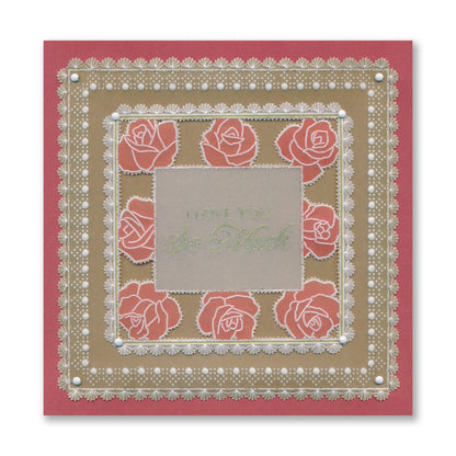 Festive Frame & Sentiments - Peace on Earth Rose A6 Square Groovi Plate