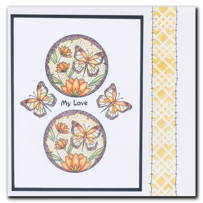 Barbara's SHAC Peace - Japanese 2 Way Overlay Flowers & Butterflies A5 Square Stamp & Mask Set
