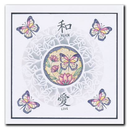 Barbara's SHAC Peace - Japanese 2 Way Overlay Flowers & Butterflies A5 Square Stamp & Mask Set
