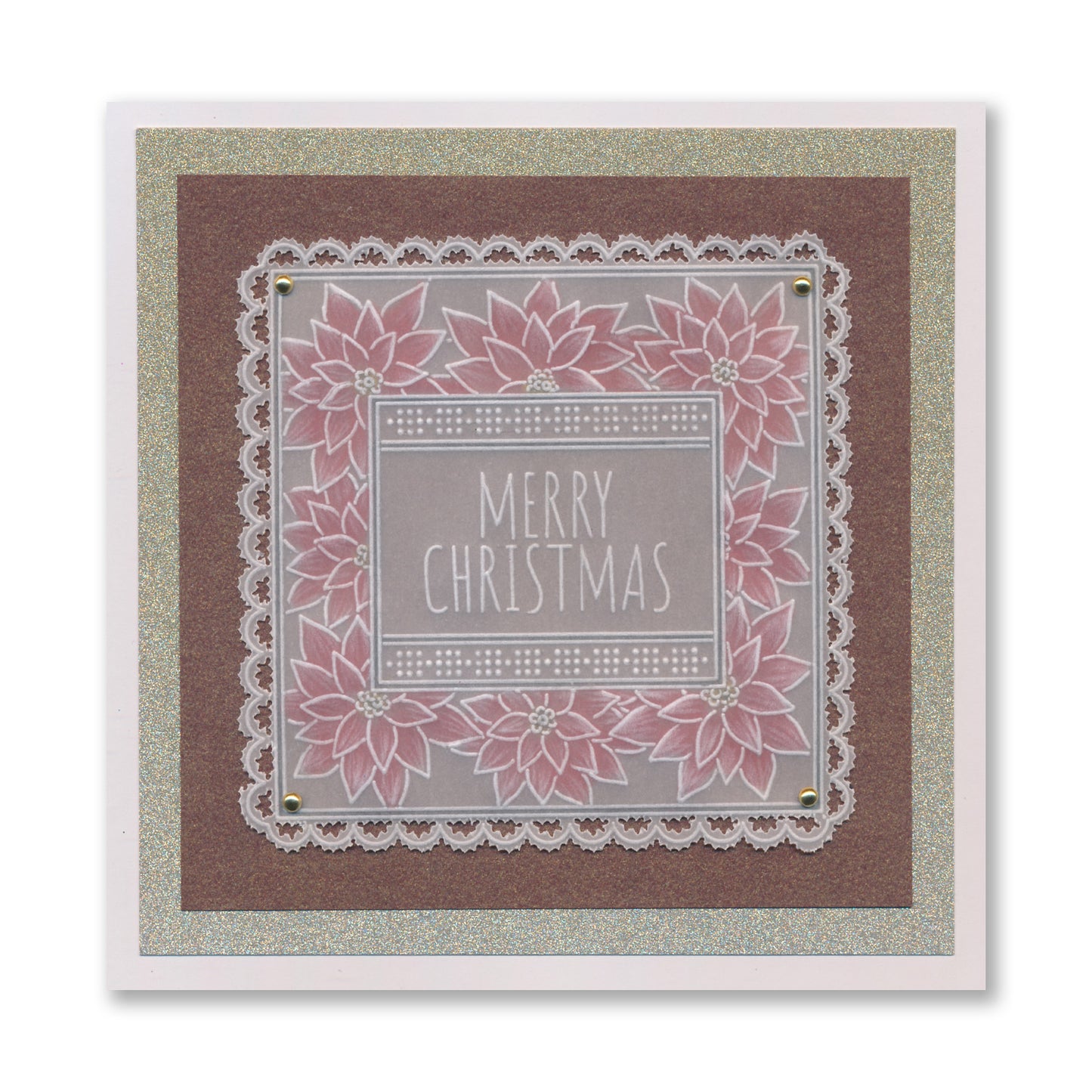 Festive Frame & Sentiments - Merry Christmas Poinsettia A6 Square Groovi Plate