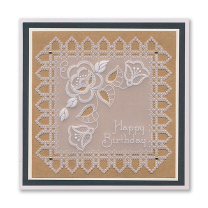 Linda's Richelieu Lace Camellia A5 Square Groovi Plate