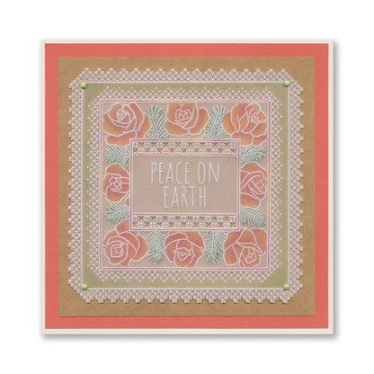 Festive Frame & Sentiments - Peace on Earth Rose A6 Square Groovi Plate