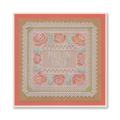 Festive Frame & Sentiments - Peace on Earth Rose A6 Square Groovi Plate