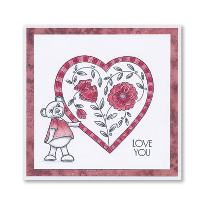 Barbara's Floral Hearts A5 Stamp & Mask Set