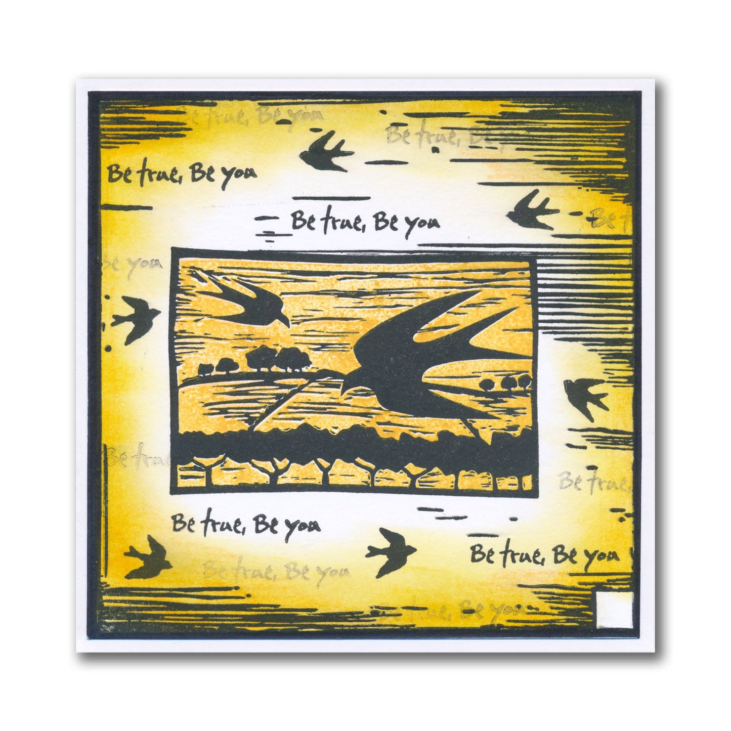 Small Linocut - Swifts - Two Way Overlay A6 Stamp Set