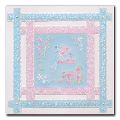 Linda's Dotty Cross-Stitch Oriental Fan Layering Frame A4 Square Groovi Plate