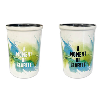 Large Ceramic Brush Pot - A Moment of Clarity - White Writing