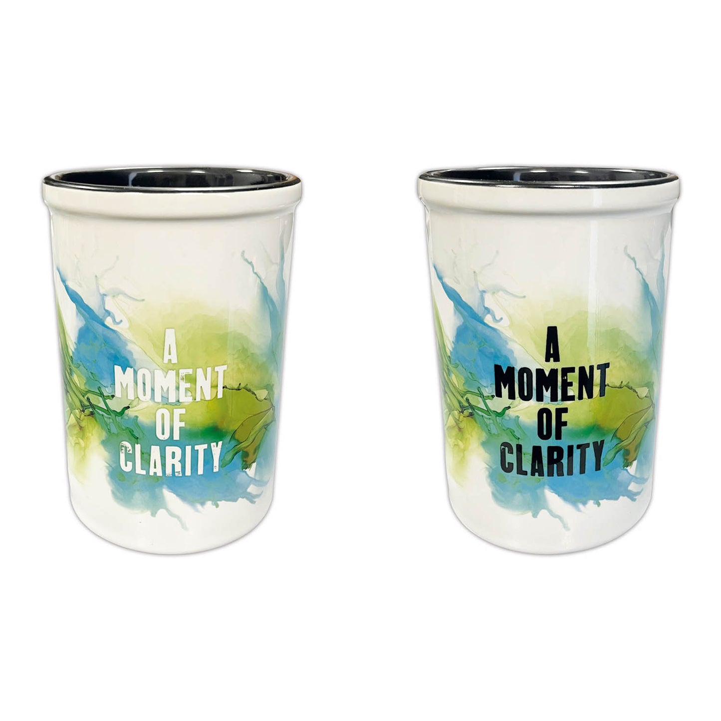 Large Ceramic Brush Pot - A Moment of Clarity - Black Writing