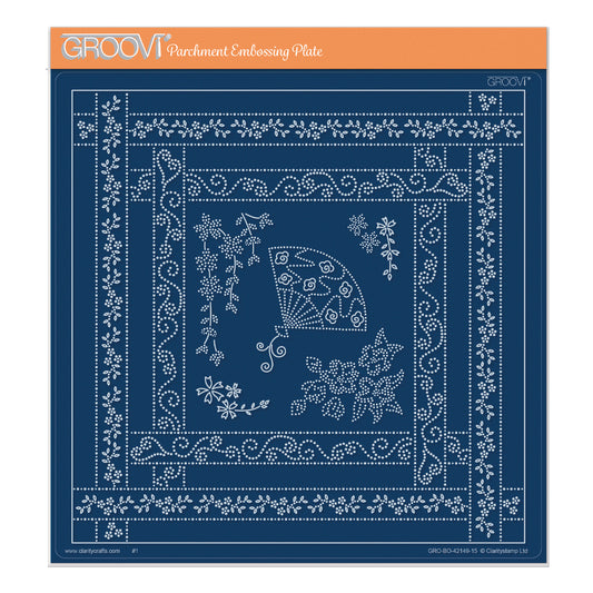 Linda's Dotty Cross-Stitch Oriental Fan Layering Frame A4 Square Groovi Plate