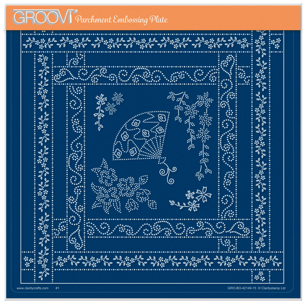 Linda's Dotty Cross-Stitch Oriental Fan Layering Frame A4 Square Groovi Plate
