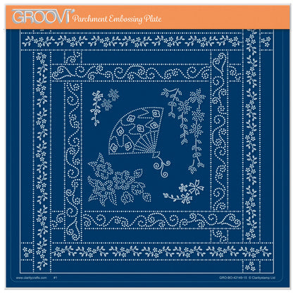 Linda's Dotty Cross-Stitch Oriental Fan Layering Frame A4 Square Groovi Plate