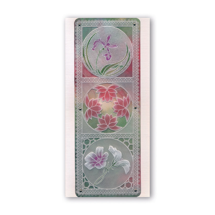 Linda's 123 - F Dragonfly, Water Iris & Water Lily A4 Square Groovi Plate