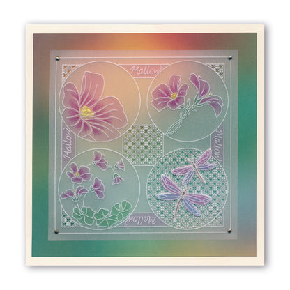 Linda's 123 - F Dragonfly, Water Iris & Water Lily A4 Square Groovi Plate