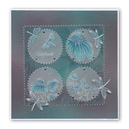 Linda's 123 - D Bumble Bee, Clover & Coneflower A4 Square Groovi Plate