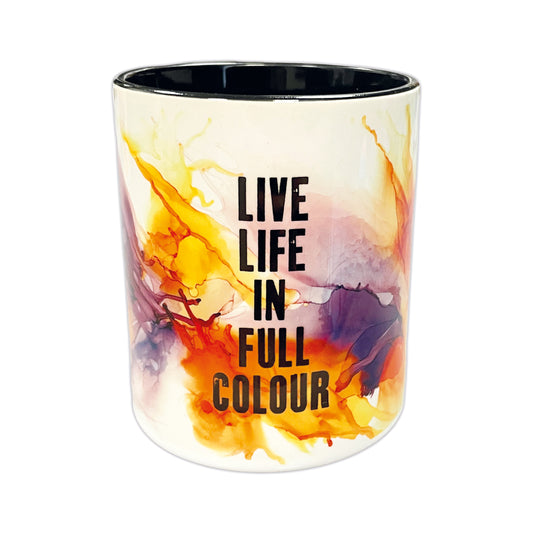 Small Ceramic Pen Pot - Live Life In Full Colour - Black Writing