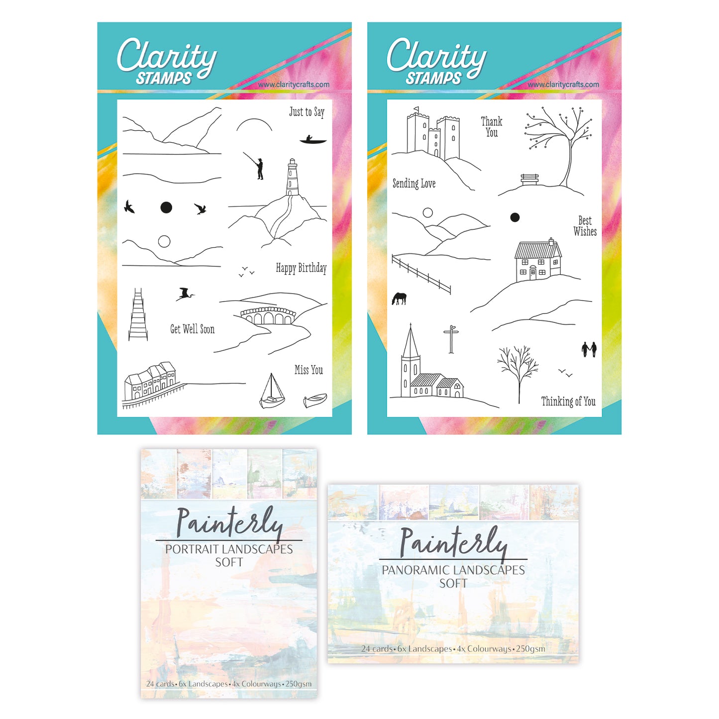 Mini Landscapes A6 Stamp Duo & Painterly Landscapes Card Pack Duo Bundle