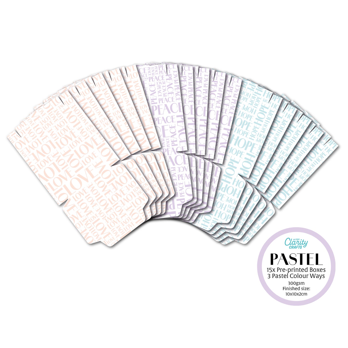 Pack of 15 Pre-Printed Boxes - Pastel Colours
