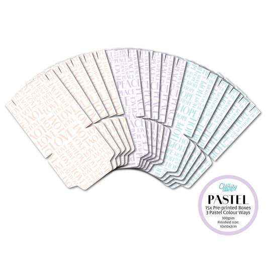 Pack of 15 Pre-Printed Boxes - Pastel Colours