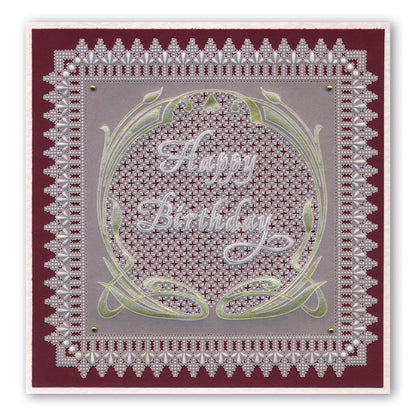 Queen's Lace Duet Grids & Alphabet Collection A5 Square Groovi Piercing Grids (Straight) & Groovi Border Plate Set