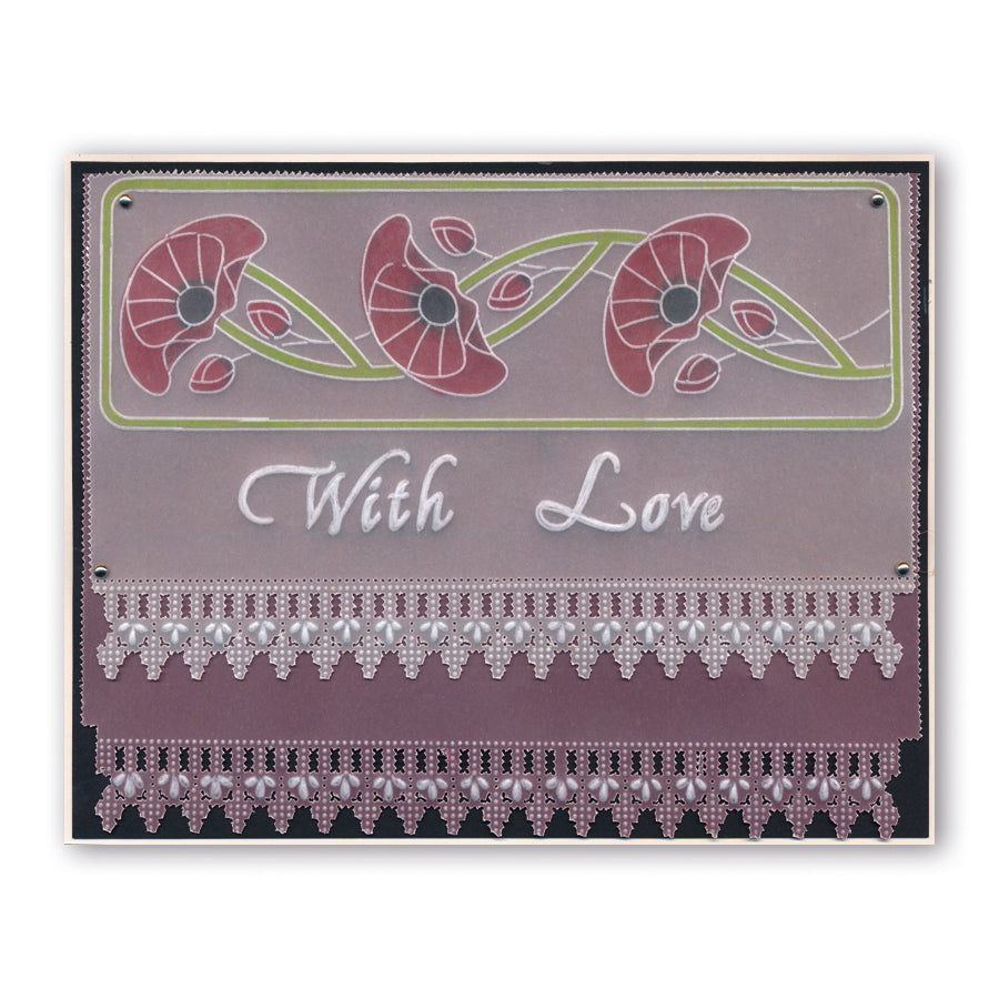 Queen's Lace Duet Grids & Alphabet Collection A5 Square Groovi Piercing Grids (Straight) & Groovi Border Plate Set