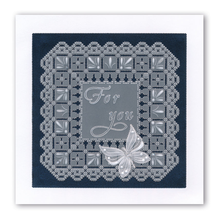 Queen's Lace Duet Grids & Alphabet Collection A5 Square Groovi Piercing Grids (Straight) & Groovi Border Plate Set