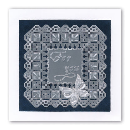 Queen's Lace Duet Grids & Alphabet Collection A5 Square Groovi Piercing Grids (Straight) & Groovi Border Plate Set