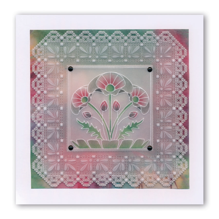 Queen's Lace Duet Grids & Alphabet Collection A5 Square Groovi Piercing Grids (Straight) & Groovi Border Plate Set