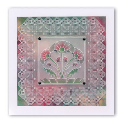 Queen's Lace Duet Grids & Alphabet Collection A5 Square Groovi Piercing Grids (Straight) & Groovi Border Plate Set