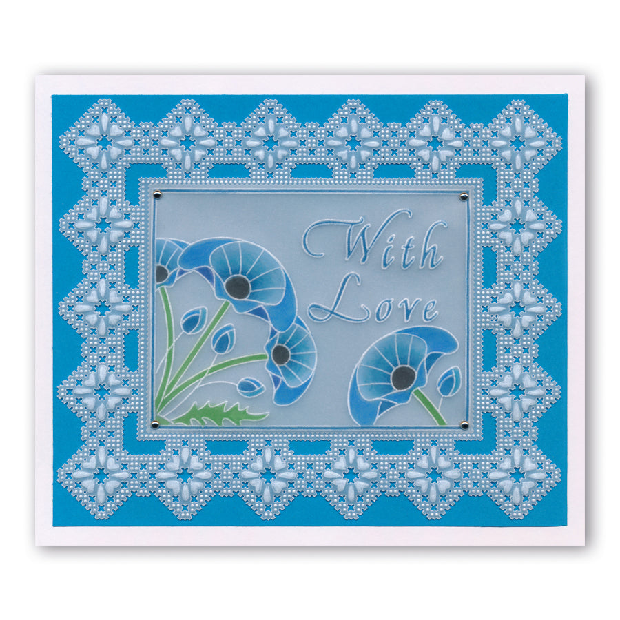 Queen's Lace Duet Grids & Alphabet Collection A5 Square Groovi Piercing Grids (Straight) & Groovi Border Plate Set