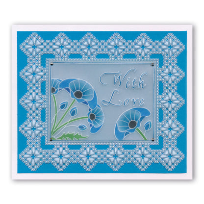 Queen's Lace Duet Grids & Alphabet Collection A5 Square Groovi Piercing Grids (Straight) & Groovi Border Plate Set