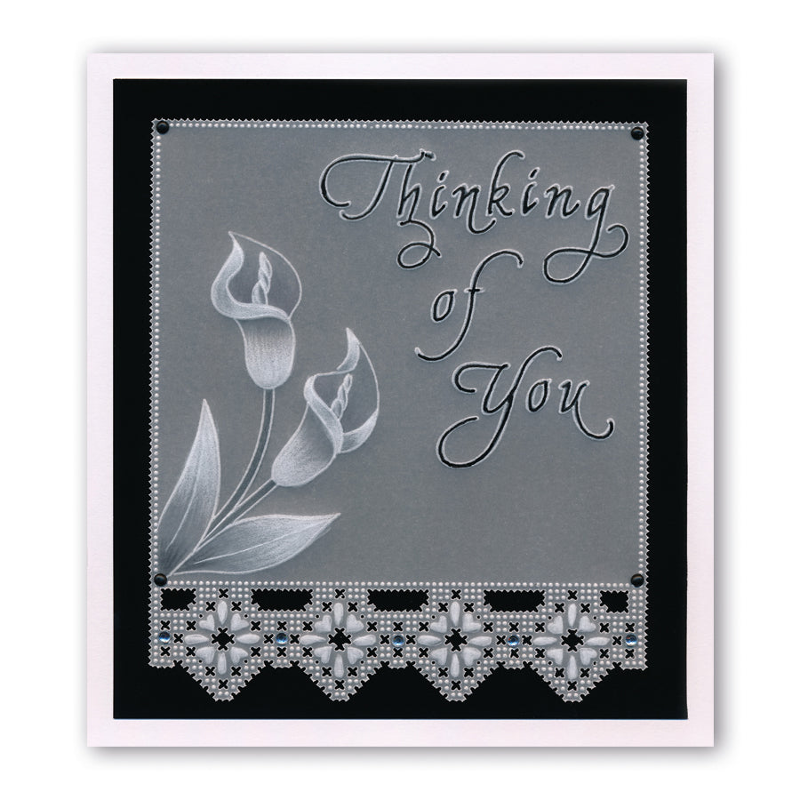Queen's Lace Duet Grids & Alphabet Collection A5 Square Groovi Piercing Grids (Straight) & Groovi Border Plate Set