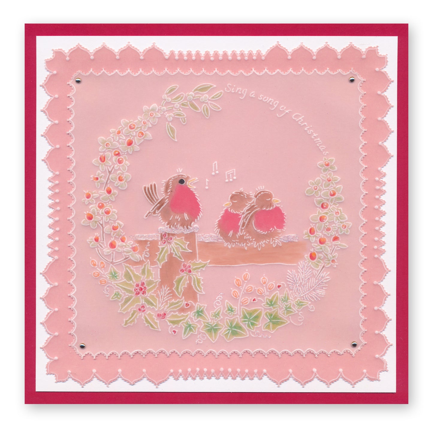 Linda's Robins & Red Cardinal Wreath Duet A5 Square Groovi Plate Set