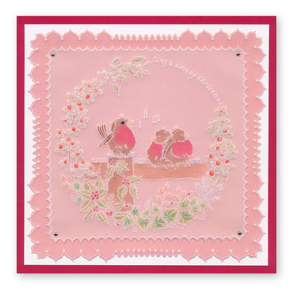 Linda's Robins & Red Cardinal Wreath Duet A5 Square Groovi Plate Set