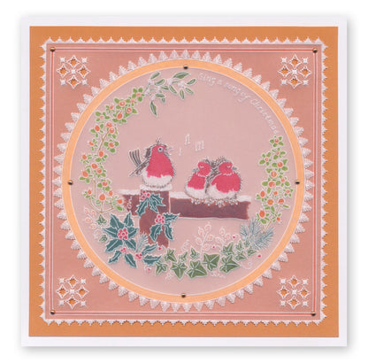 Linda's Robins & Red Cardinal Wreath Duet A5 Square Groovi Plate Set