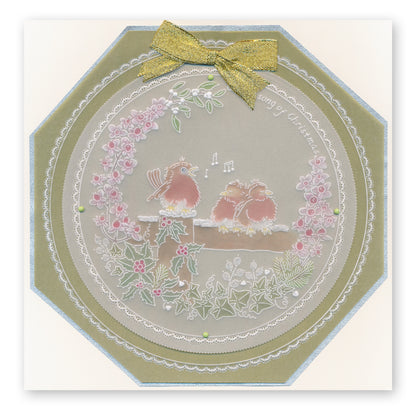 Linda's Robins & Red Cardinal Wreath Duet A5 Square Groovi Plate Set