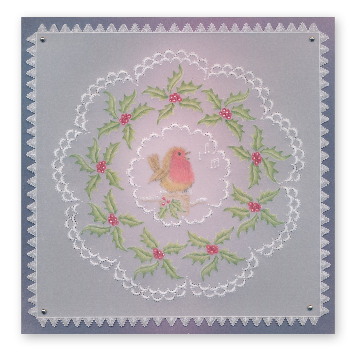 Linda's Robins & Red Cardinal Wreath Duet A5 Square Groovi Plate Set