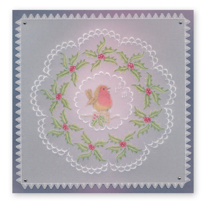 Linda's Robins & Red Cardinal Wreath Duet A5 Square Groovi Plate Set