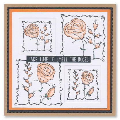 Barbara's SHAC Rose Floral Panels Stamp, Mask & Stencil Trio