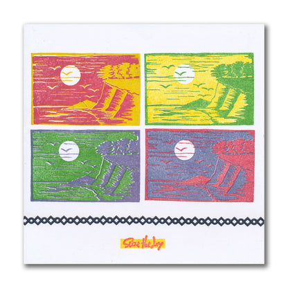 Small Linocut - Seascape - Two Way Overlay A6 Stamp Set