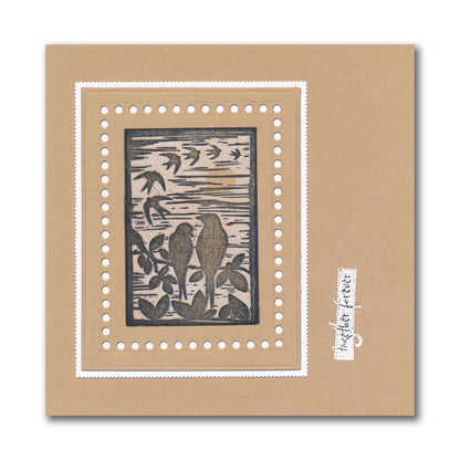 Small Linocut - Together Birds - Two Way Overlay A6 Stamp Set